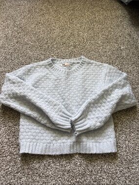 SO Pale Blue Textured Crewneck Sweater for Women